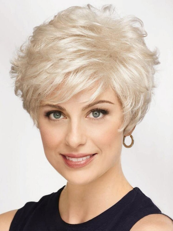 Perruque Courte Blonde Platine En Cheveux Humains Avec Frange