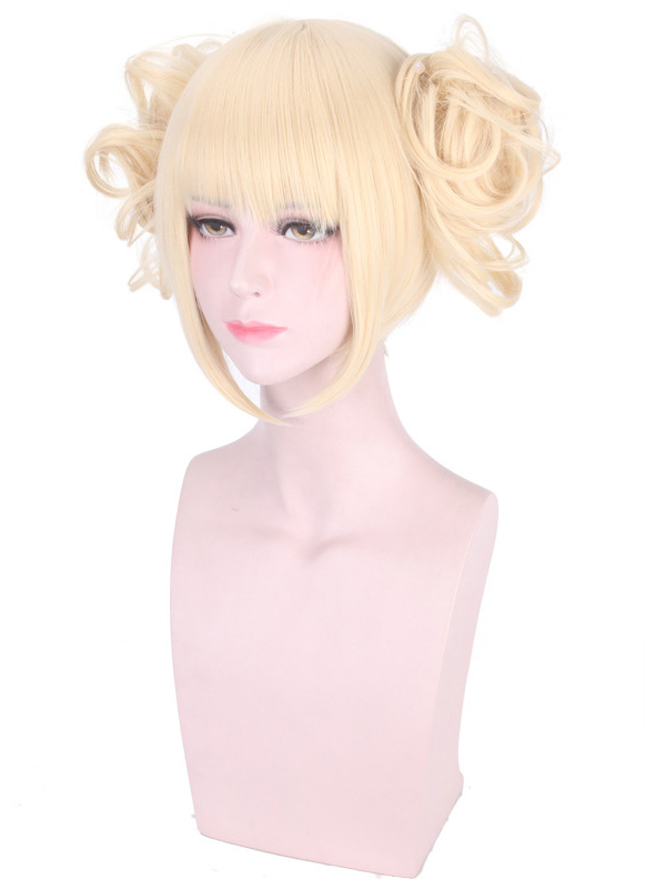 Courte Blond Tout Droit Capless Cosplay Perruques Avec le poney And 2 Detachable Buns With Clips