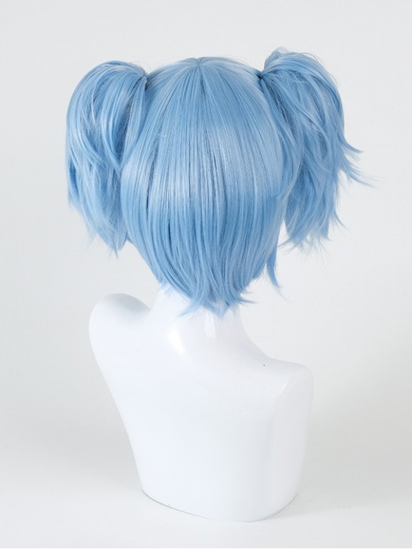 Light Bleu Courte Tout Droit Capless Cosplay Perruques Avec le poney And 2 Ponytails