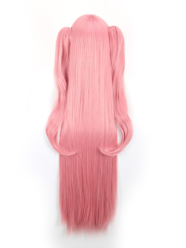 Pink Longue Tout Droit Capless Cosplay Perruques Avec le poney And 2 Ponytails