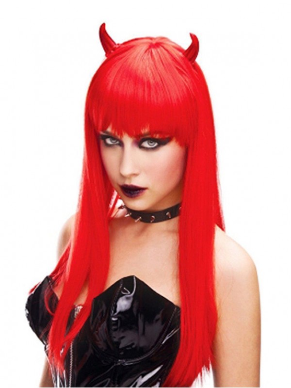 Longue Rouge Tout Droit Halloween Little Devil Capless Cosplay Perruques Avec une frange latérale