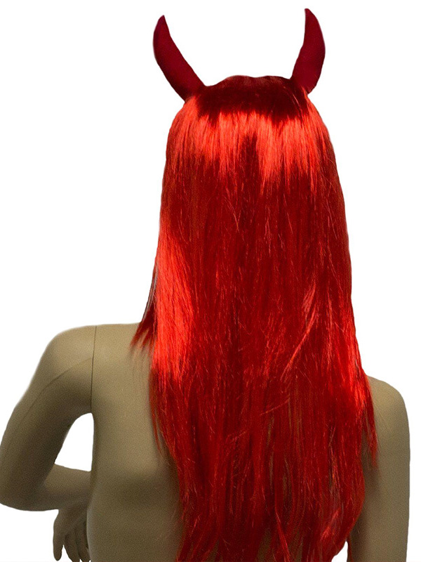 Longue Rouge Tout Droit Halloween Little Devil Capless Cosplay Perruques Avec une frange latérale