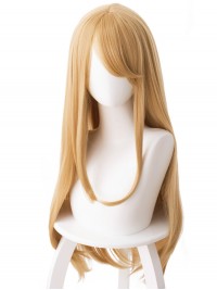 Blond Longue Tout Droit Anime Capless Cosplay Perruques Avec le poney