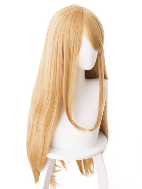 Blond Longue Tout Droit Anime Capless Cosplay Perruques Avec le poney