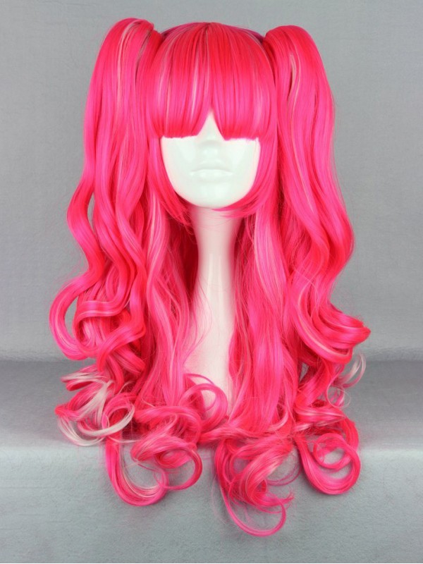 Japanese Lolita Stil Pink Capless Cosplay Perruques Avec le poney