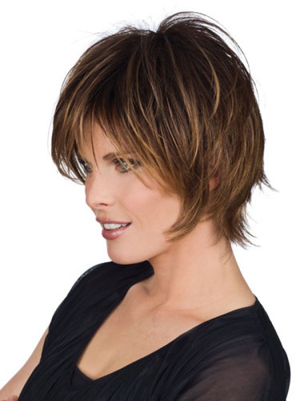 Marron Courte Tout Droit 100% Cheveux Naturels Remy