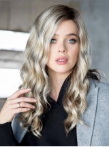 Ombre Blonde Longue Ondulée Capless Perruques Cheveux Naturels Remy Avec Frange Latérale