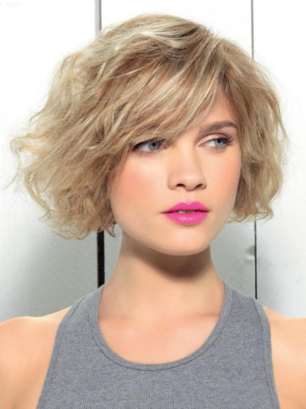 Courte Blonde Bob Ondulée Perruques Cheveux Naturels